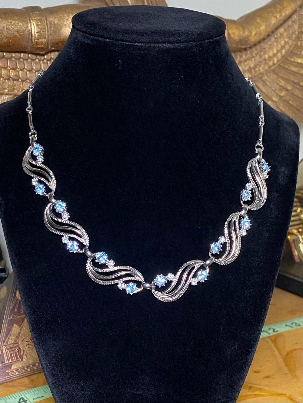 Vintage Wave Necklace with Light Blue Crystals